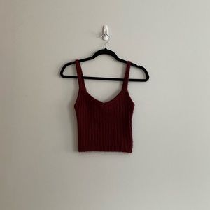 Forever21 burgundy fuzzy cropped tank top